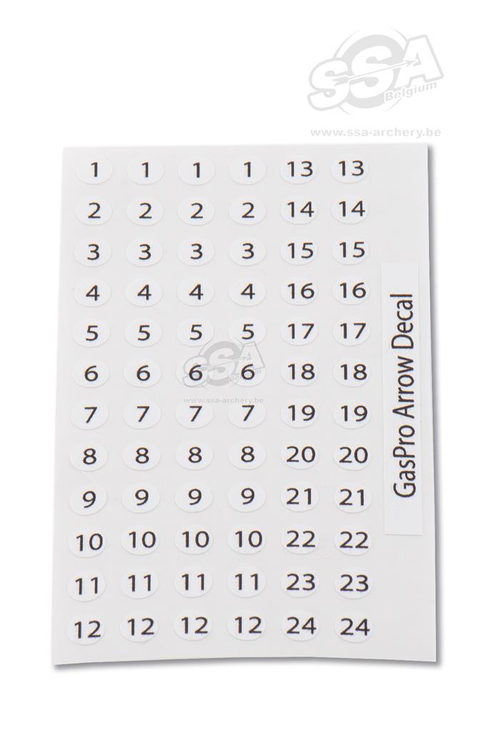 GASPRO ARROW DECALS NUMBERS 1-12 set of 4 - 13-24 set of 2