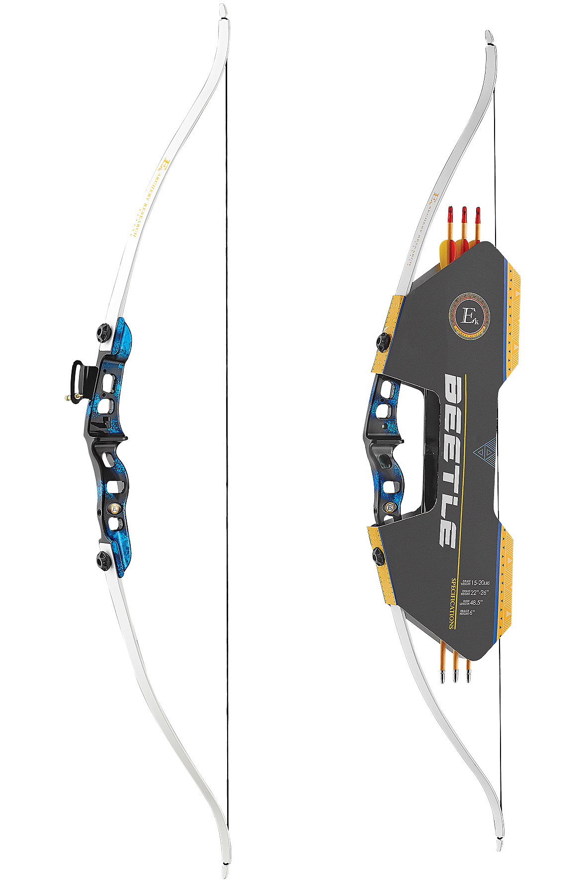 RECREATIONAL BOGEN-PAKETE EK POELANG BEETLE RECURVE 48" 18LBS RH 21-28" SCHWARZ/BLAU