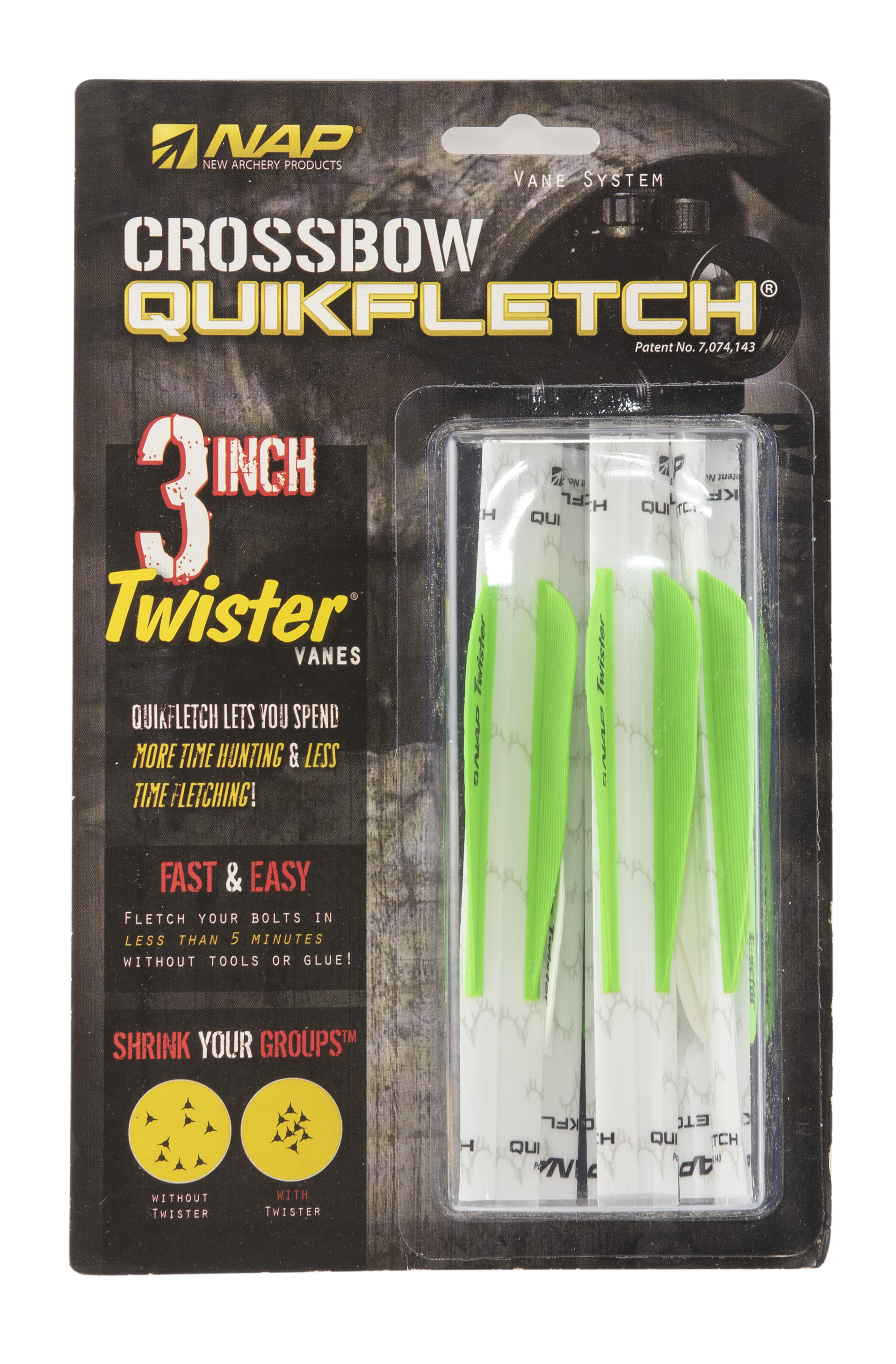 NAP VANES QUICKFLETCH ARMBRUST TWISTER 3" WEISS/GRÜN/GRÜN 6/PK