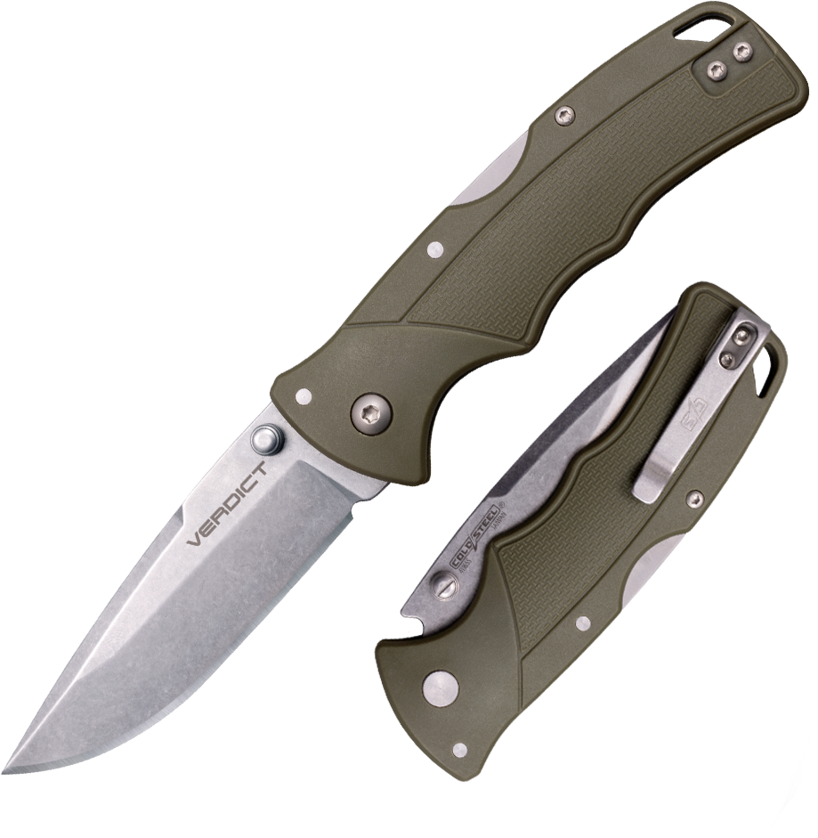 COLD STEEL VERDICT SPEAR POINT BLADE OD GREEN GFN HANDLE
